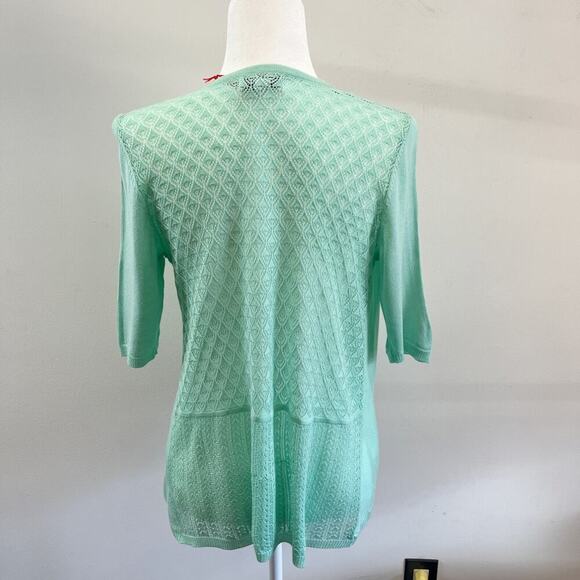 Elle Women's Cardigan Sweater XS Mix Stitch Flyaway Mint Green Open Elbow Sleeve - Picture 5 of 11